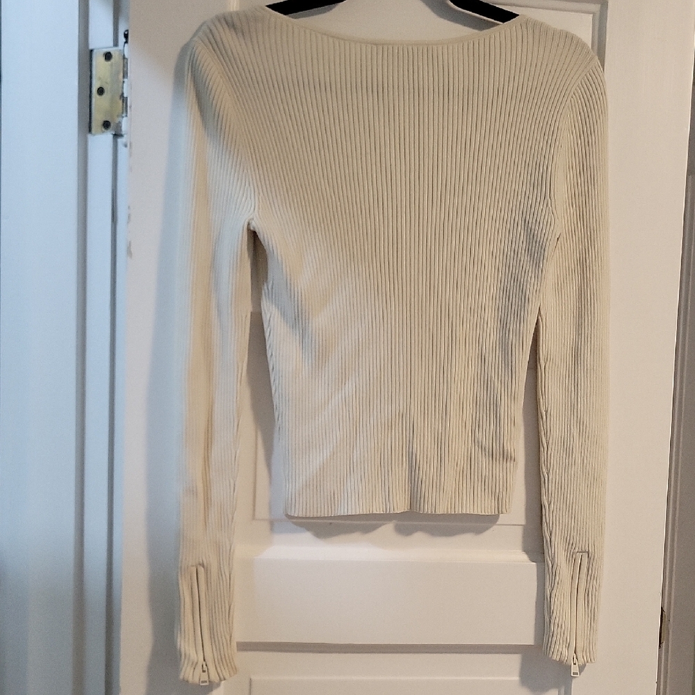 Frame Cream Bone Ribbed Zip Long Sleeve Top - S - Picture 5 of 12